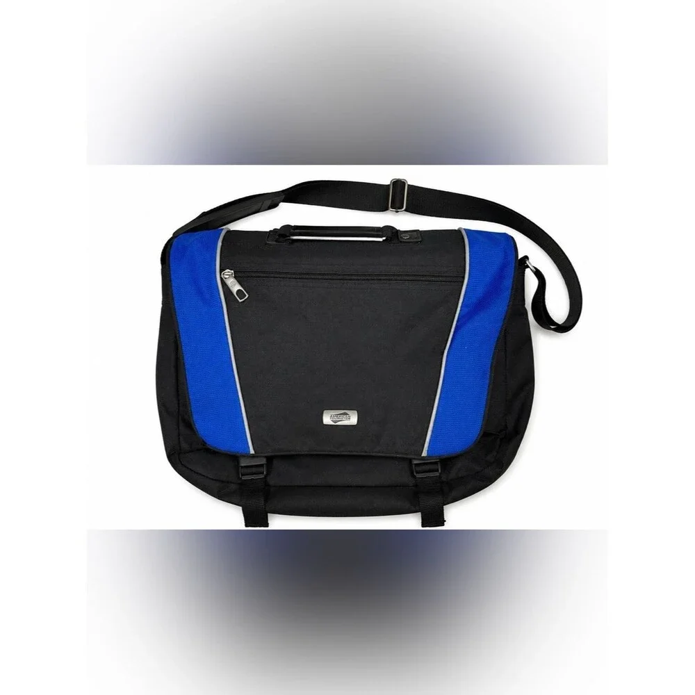 American Tourister Black & Blue Messenger Laptop Bag Travel Work Shoulder Bag